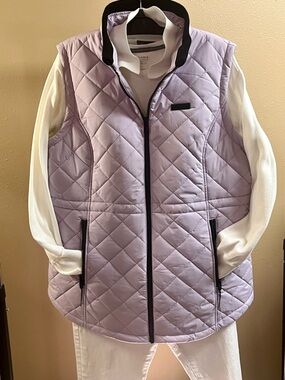 NWT Nautica Quilted Light Lavender Vest with Black Logo